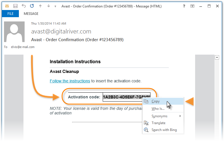 find avast activation code from license file